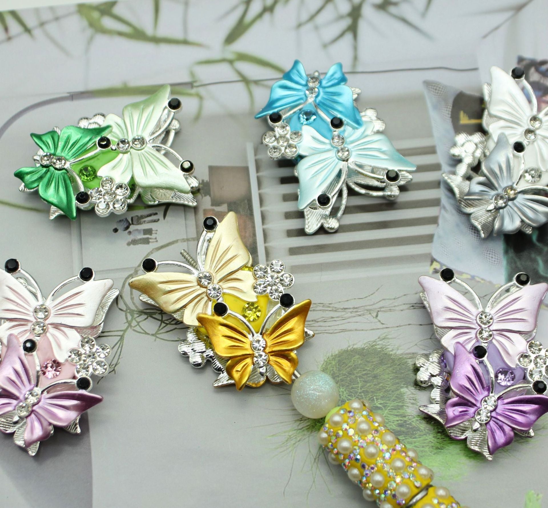 Wholesale Multicolor Double-Sided Rhinestone Butterfly Straight Hole Bead