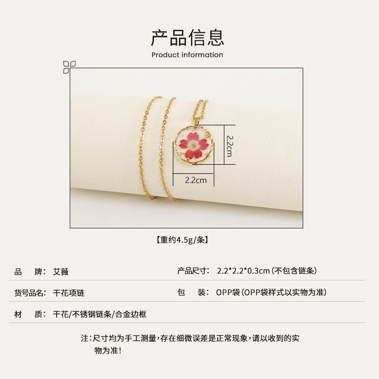 Wholesale flower necklace real flower Eternal Flower vintage pendant sweater chain