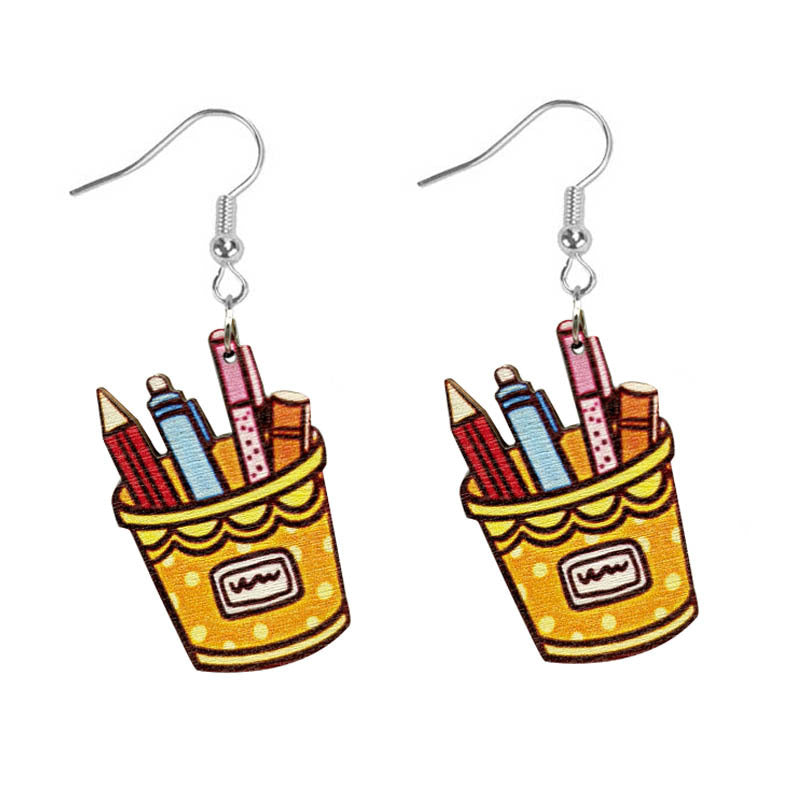 Wholesale Painted Teacher Wooden Earrings