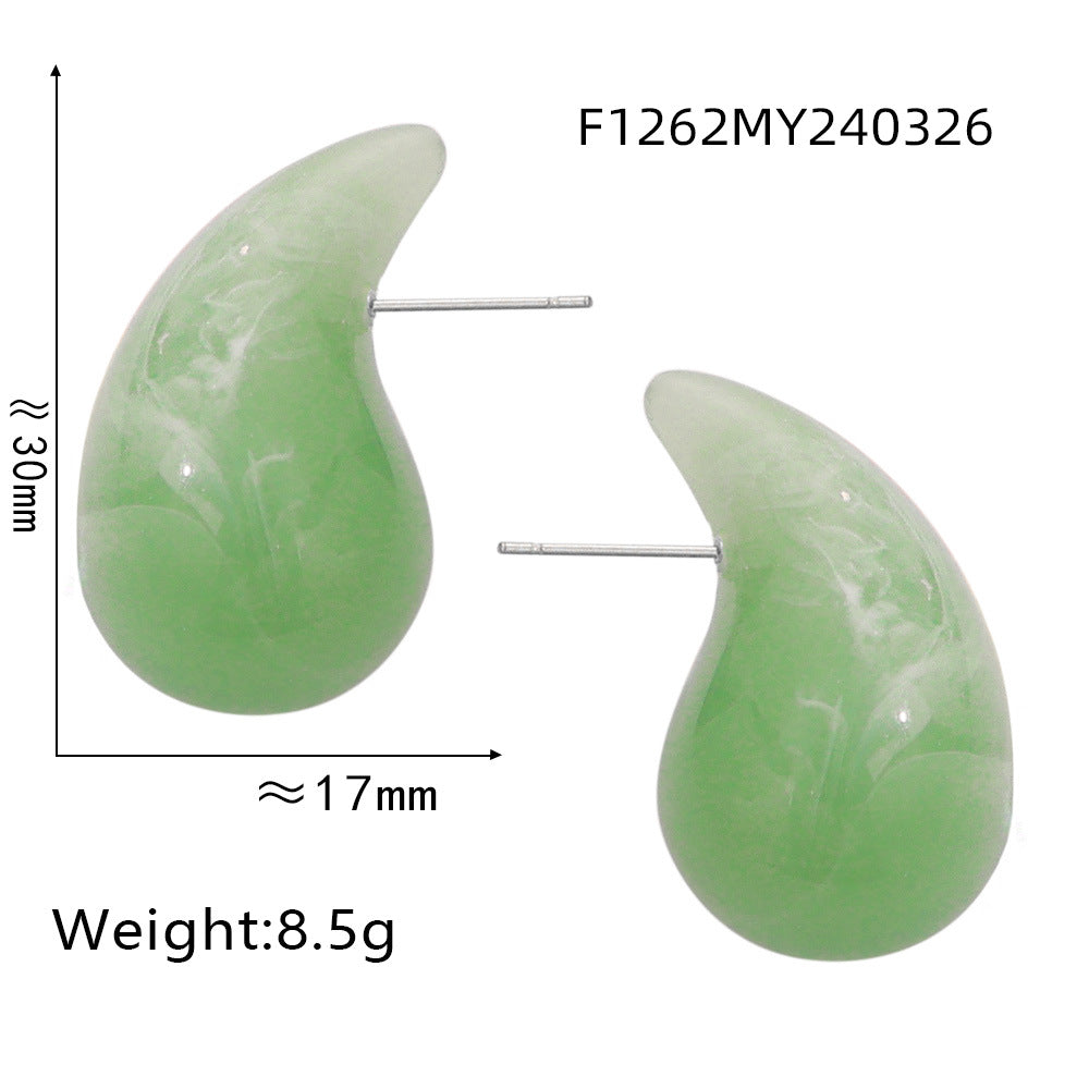 Wholesale Colorful Water Drop Resin Titanium Steel Earrings