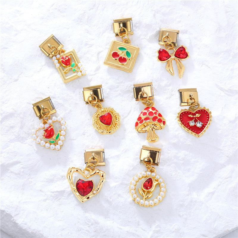 Wholesale Now Creative Gold-bottomed DIY Personalized Red Handmade Bracelet Charms