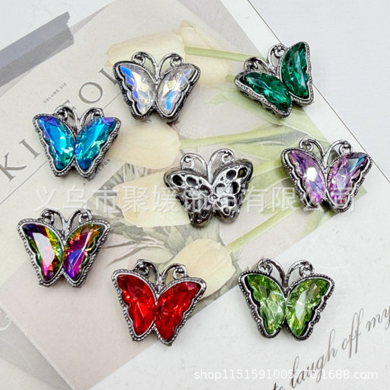 Wholesale 20pcs Stereo Butterfly Inlaid Beads Eight-Hole Color Diamond 3D Alloy Crystal Beads