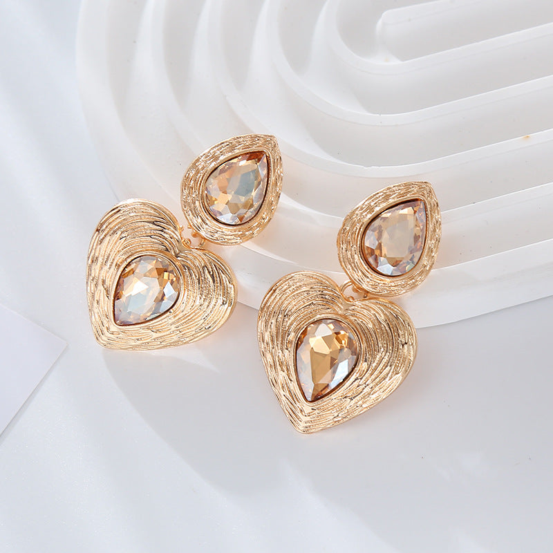 Wholesale Retro Metal Irregular Multi-layered Love Antique Style Golden Earrings