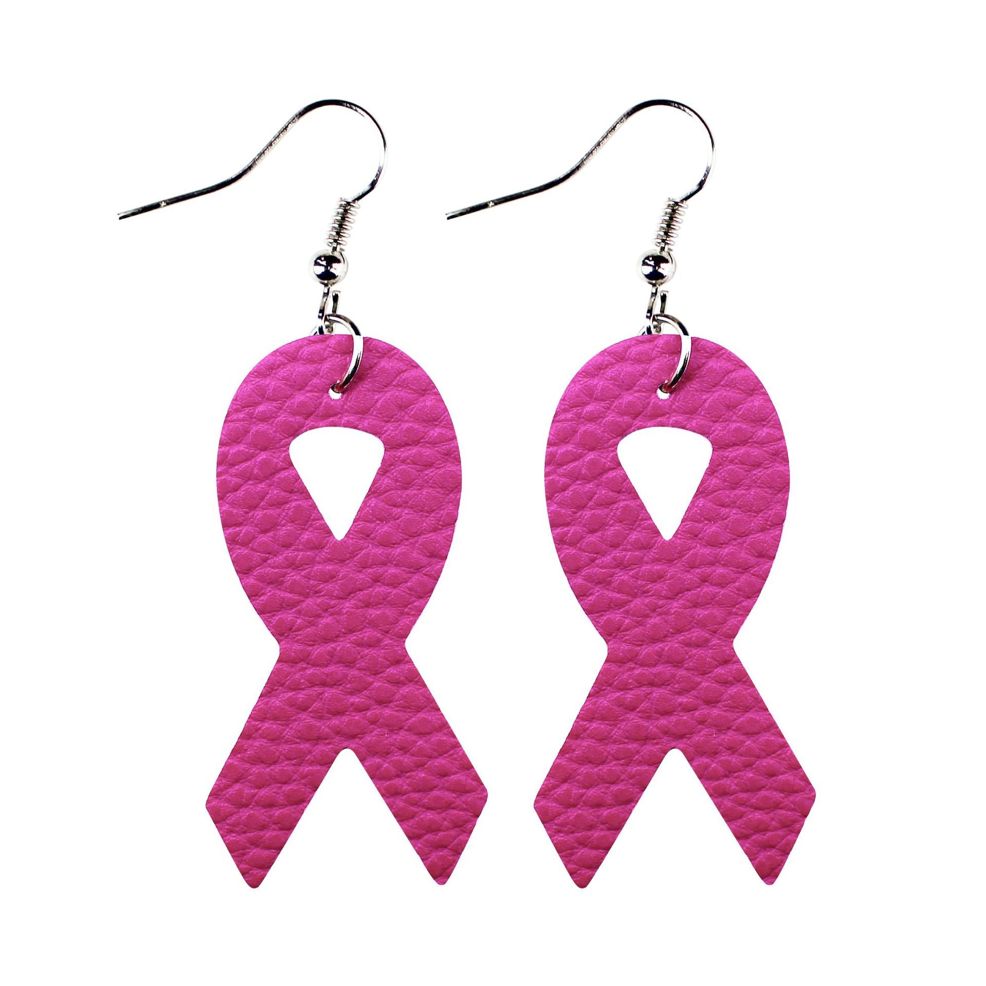 Wholesale Breast Women's Health Awareness Pink Ribbon Leather PU Earrings