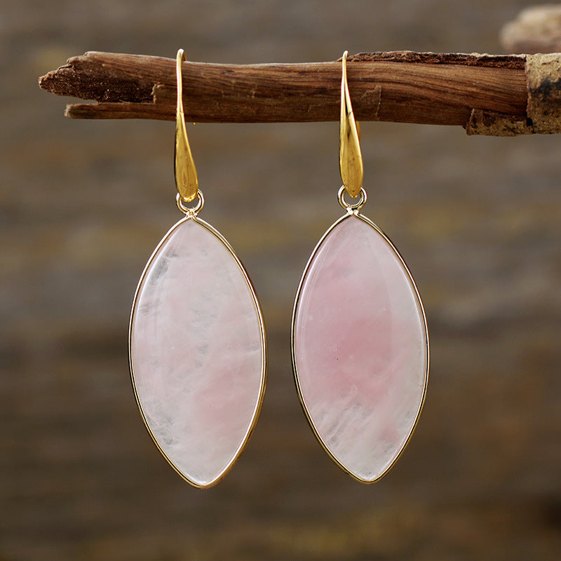 Wholesale Simple Pink Crystal Natural Stone Pendant Earrings