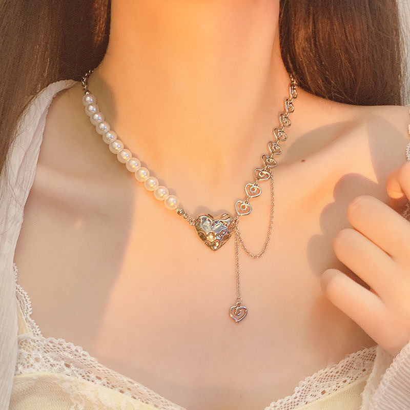 Wholesale Love Pearl Metal Splicing Necklace Sweater Chain