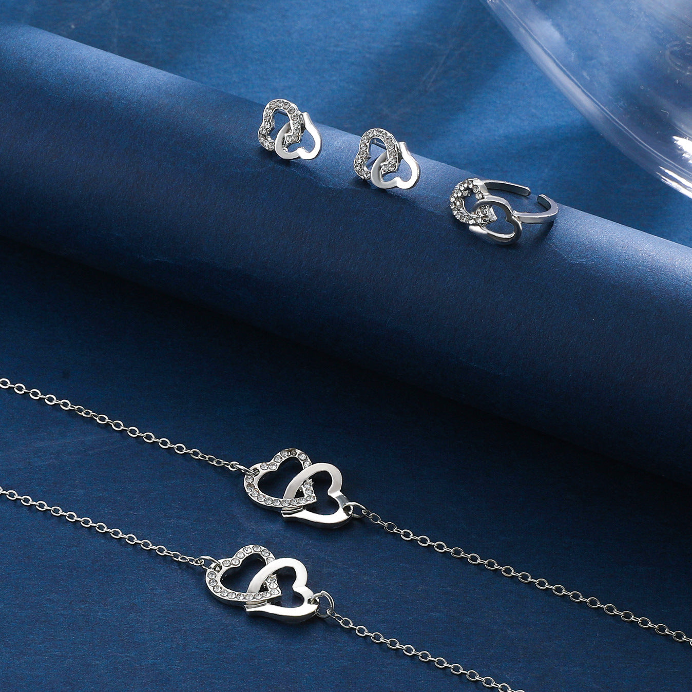 Wholesale Alloy New Arrival Heart Ring Necklace Earrings Set