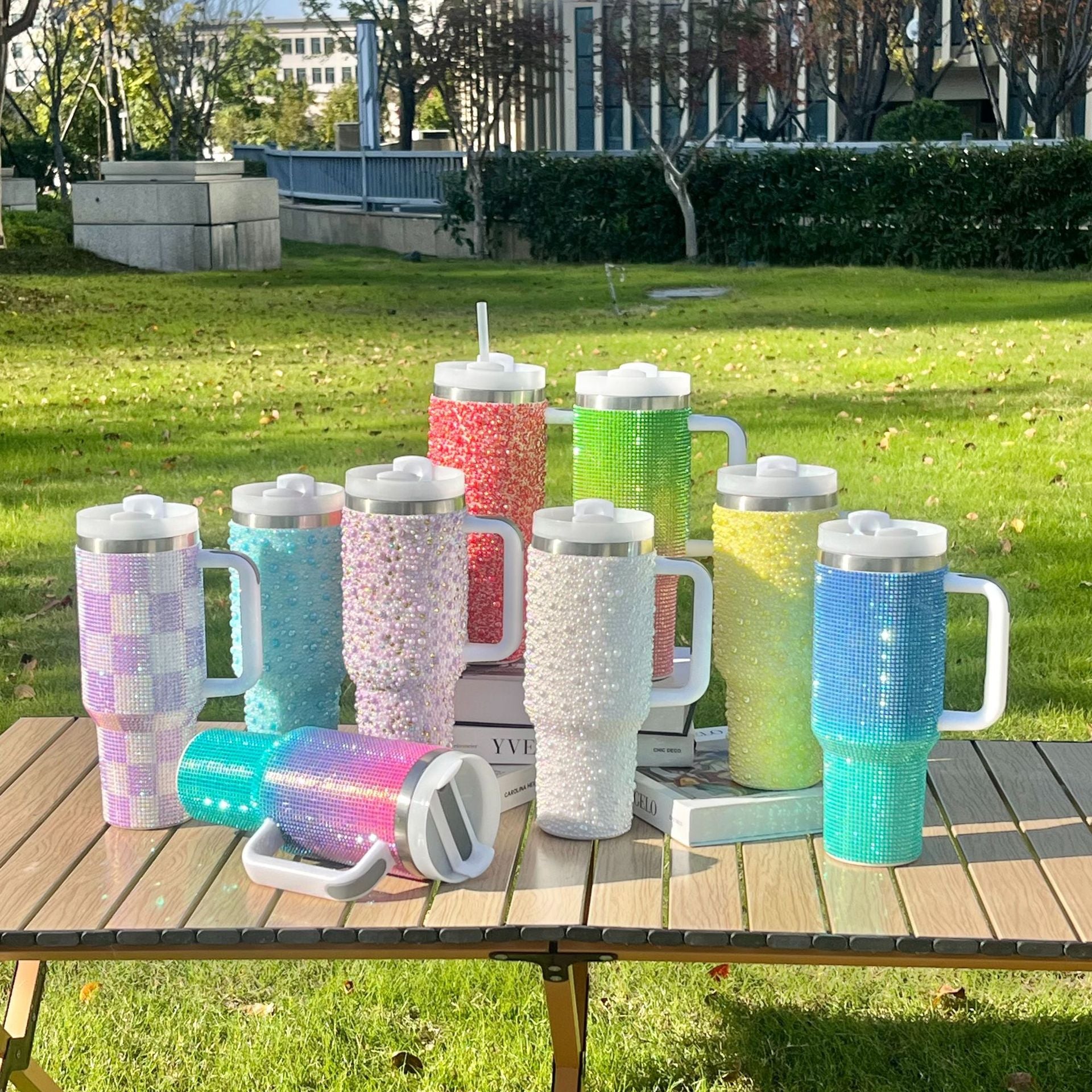 Wholesale diamond 40oz vacuum ice cup with handle portable car cup