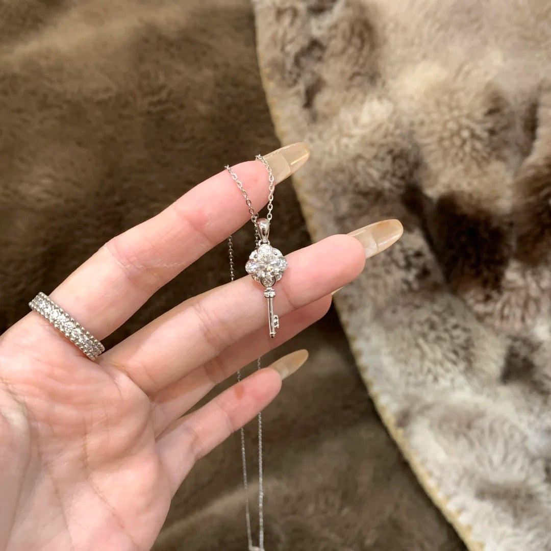 Wholesale Micro inlaid zircon key pendant titanium steel necklace