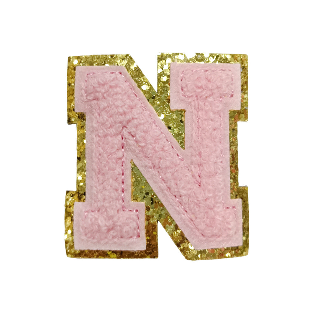 Wholesale Towel Embroidered Self Adhesive Letter Patches A Z Gold Glitter Double Layer Chic DIY Coat Accessory