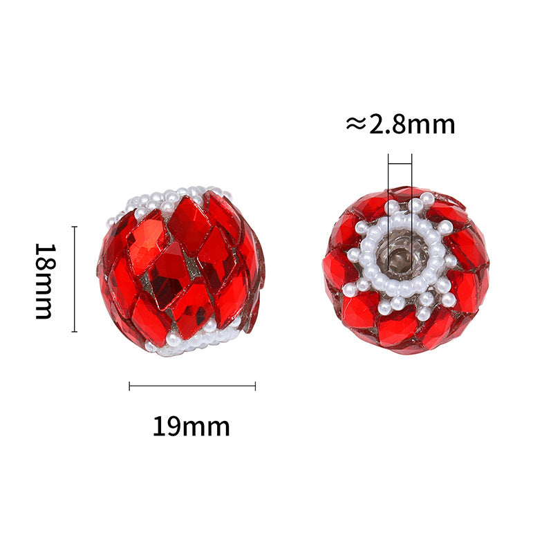 Wholesale 5pcs coloured diamond-studded round flower beads