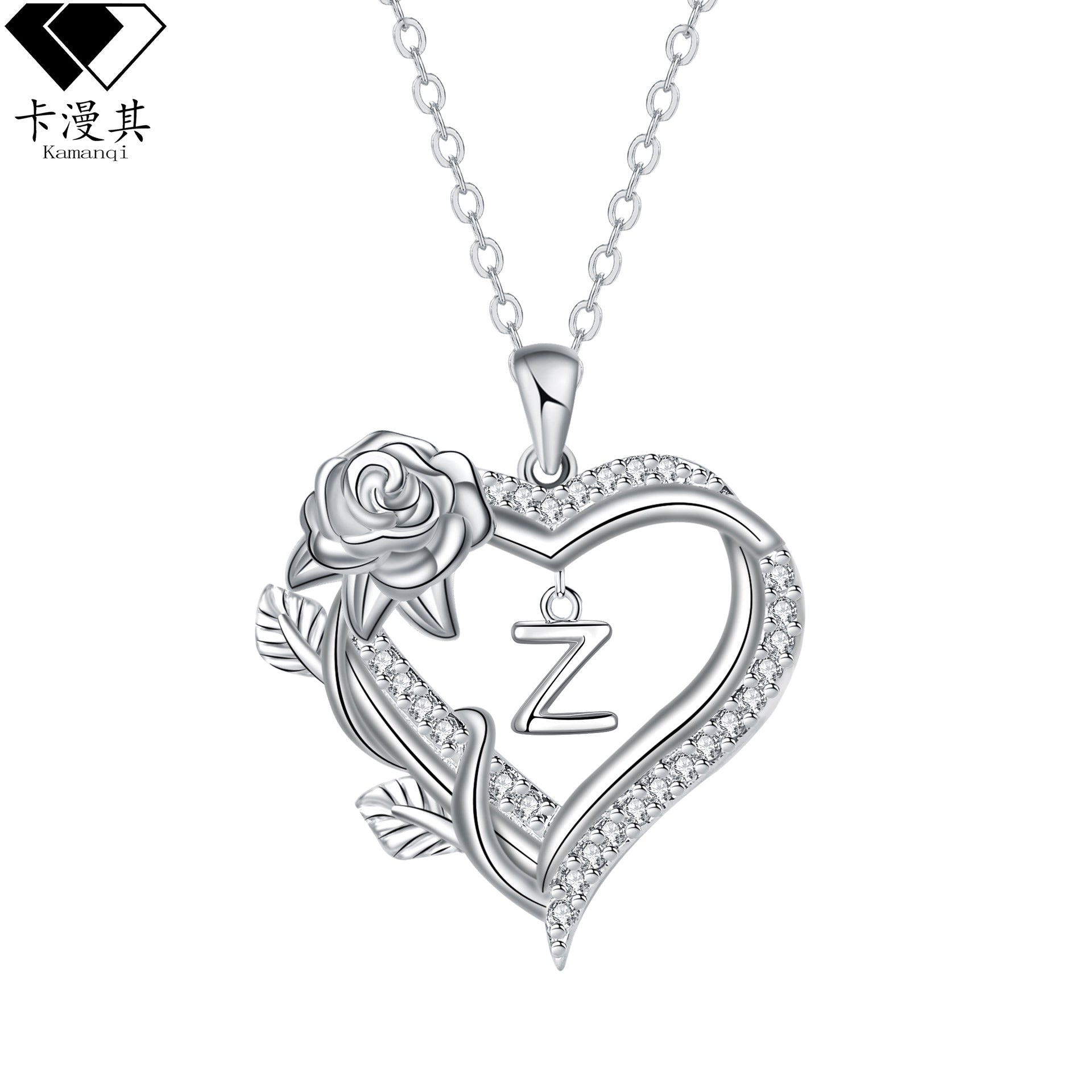 Wholesale Valentine' s Day heart-shaped rose pendant 26 English letter necklace