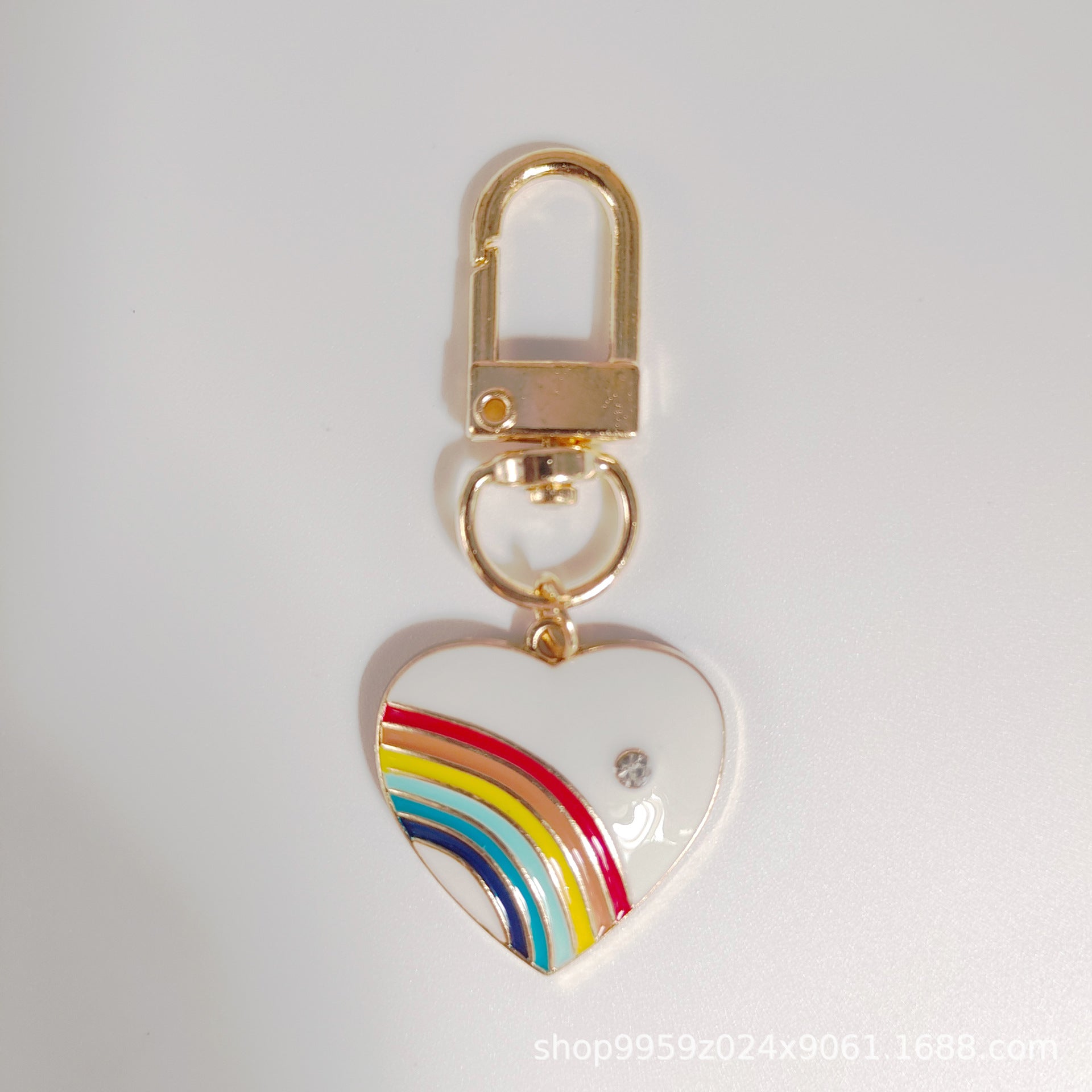 Wholesale 5PCS/PACK Diamond Heart Rainbow Alloy Drip Oil Keychains