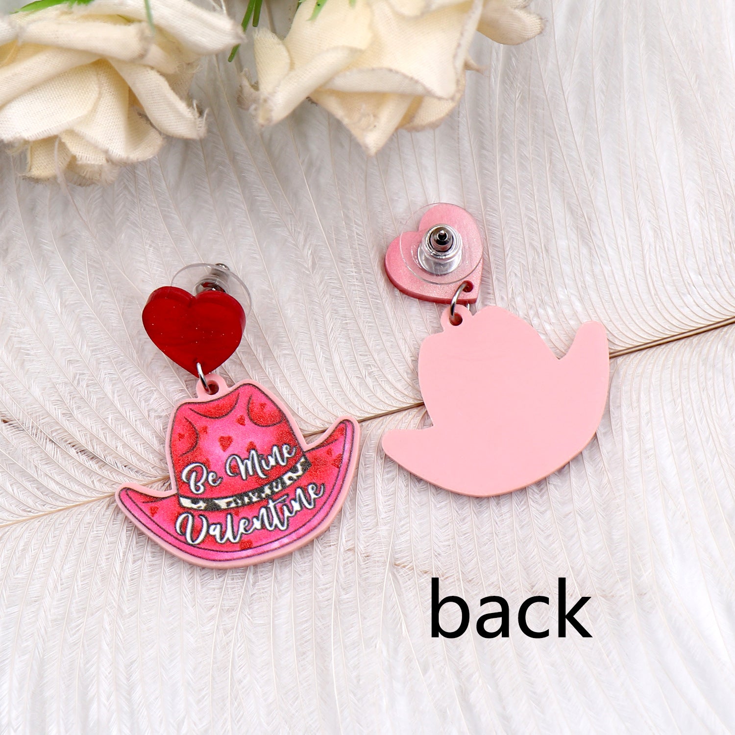 Wholesale Valentine's Day Acrylic Cowboy Hat Love Earrings