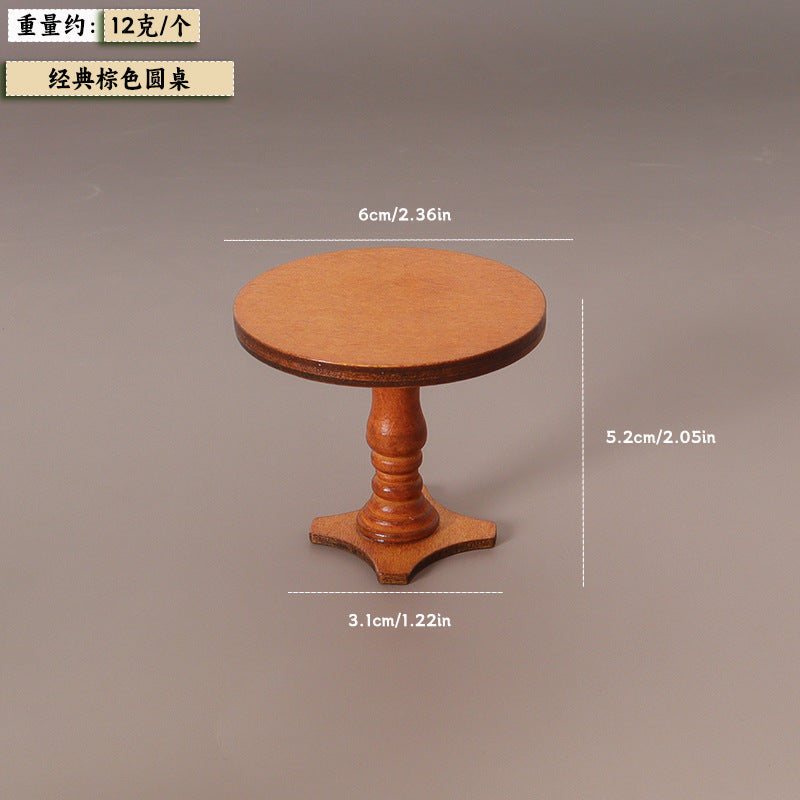 Wholesale Miniature simulation wooden brown round table Doll Accessories
