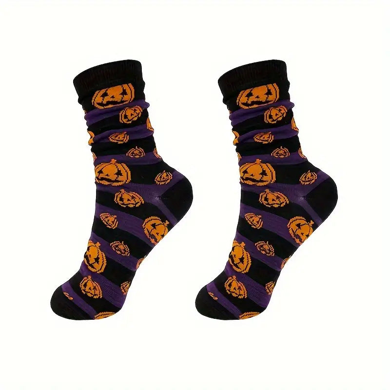 Wholesale Halloween Skull Pumpkin Cartoon Print Casual Socks Men's and Women's Medium Socks