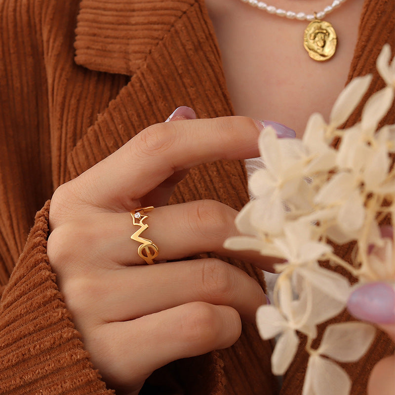 Wholesale Crown LOVE Zircon Titanium Steel 18K Gold Plated Open Ring