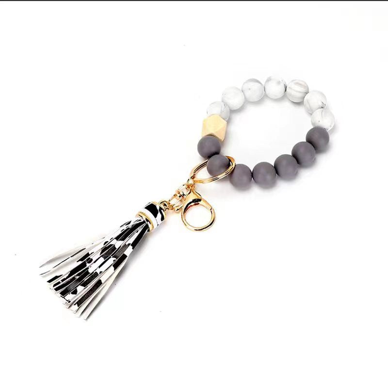 Wholesale Silicone Beads Solid Wood Beads PU Tassel Bracelet Keychain