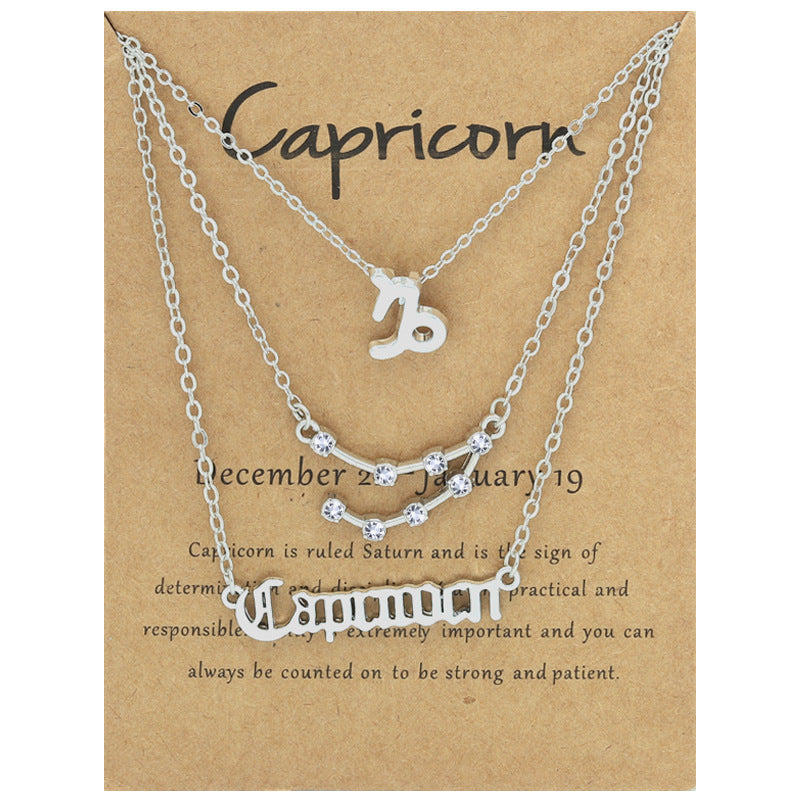 Wholesale Multi-layered Twelve Zodiac Signs Stainless Steel Necklace Set