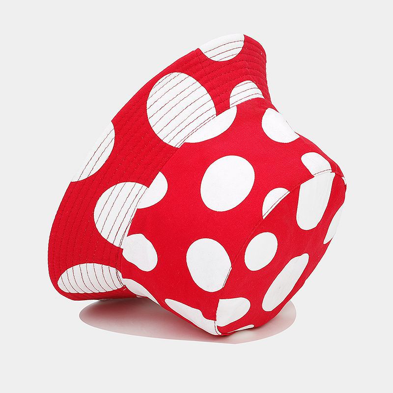 Sombrero de cubo reversible de champiñones de algodón rojo y blanco