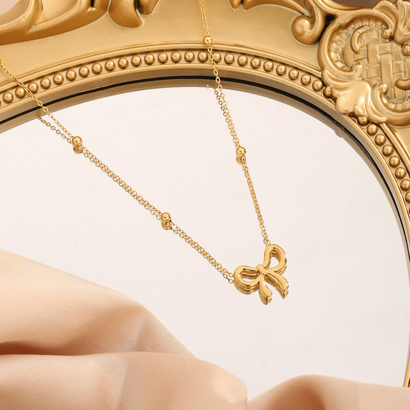 Wholesale Trendy Bowknot Titanium Steel Gold Electroplated Choker Necklace Boutique Resale Fashion Accessory