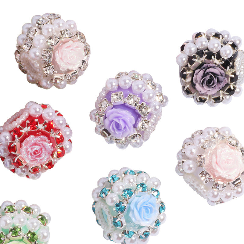 Wholesale 5pcs/pack Rose flower heavy industry exotic wind drill ball loose beads DIY
