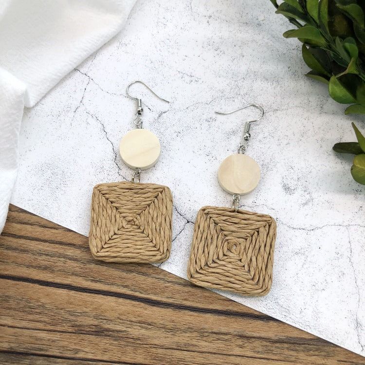 Wholesale Vintage Rattan Weaving Handmade Bohemian Earrings