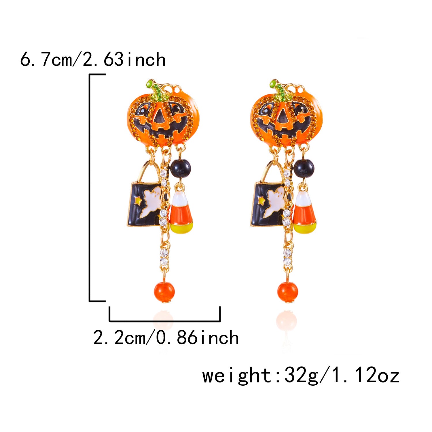 Wholesale Oil-dripped diamond pumpkin earrings  tassel earrings