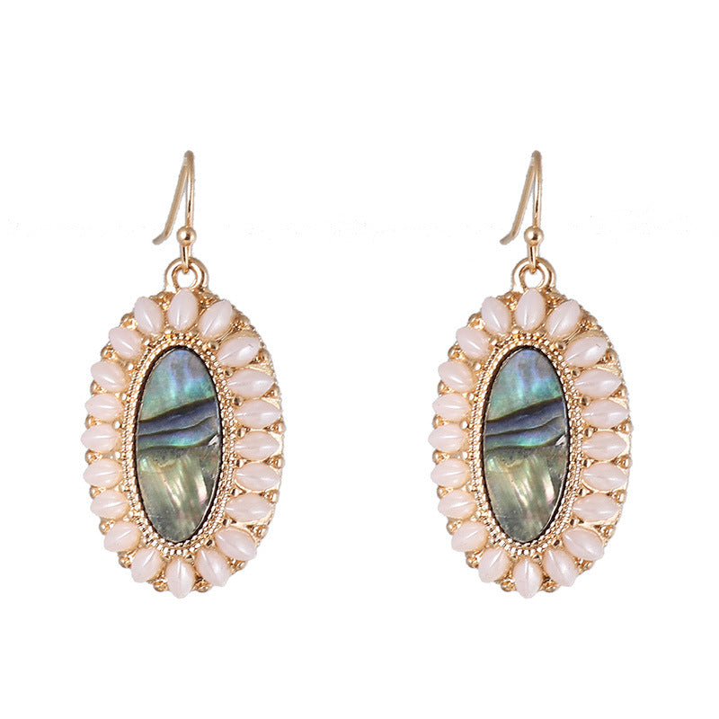 Wholesale Pearl Inlaid Fashion Abalone Oval Earrings
