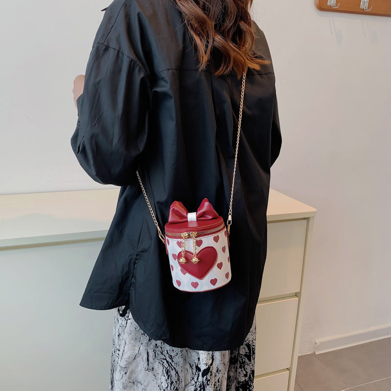 Wholesale PU Heart Bow Knot Cylindrical Kids Messenger Bag