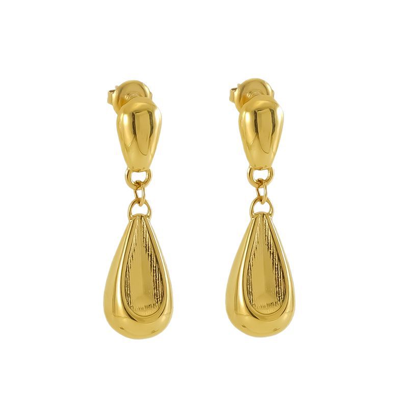 Wholesale French retro stainless steel 18K polished water drop earrings