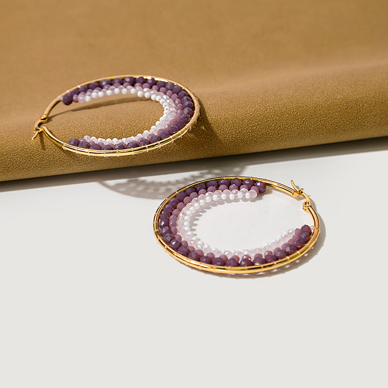 Wholesale Geometric Circle Hand Stitching Pearls Stainless Steel Earrings