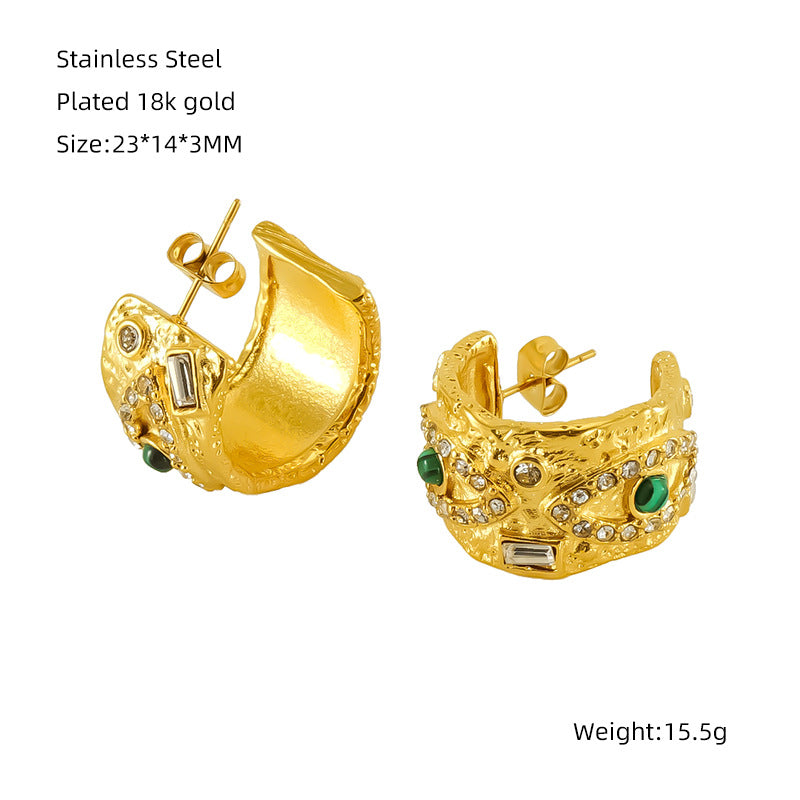 Wholesale Vintage texture devil's eye natural malachite stainless steel earrings