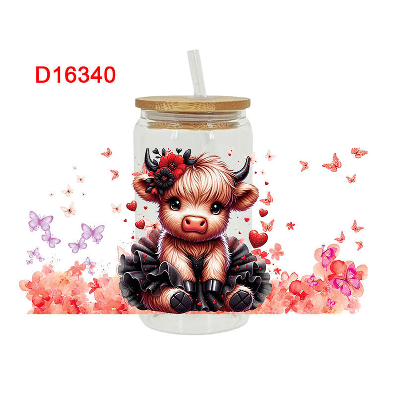 Wholesale Colorful flower calf   16oz Cup UV DTF Wraps
