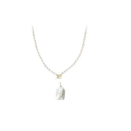 Wholesale Baroque Rice Pearl Necklace Square Pendant Stacked Long Woolen Chain