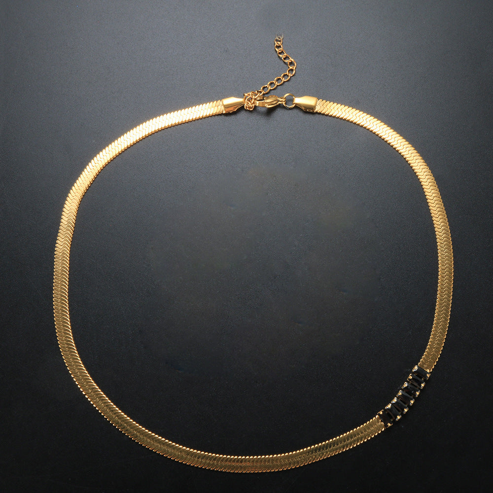 Wholesale 18K Gold Plated Zircon Stainless Steel Snake Bone Chain Necklace Bracelet Jewelry Set