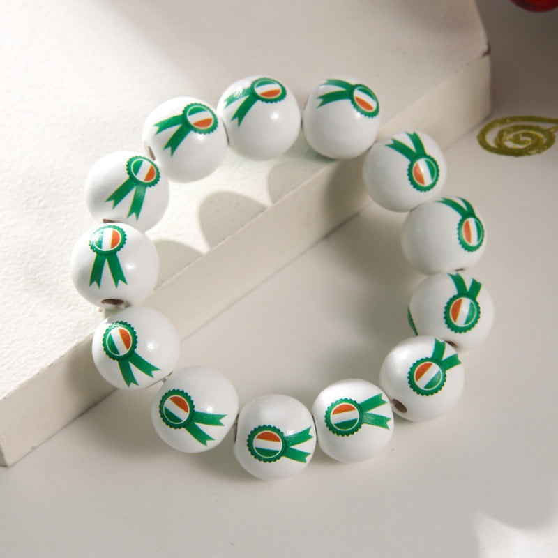 Wholesale St. Patrick's Day Wooden Beads Bracelet on White Background