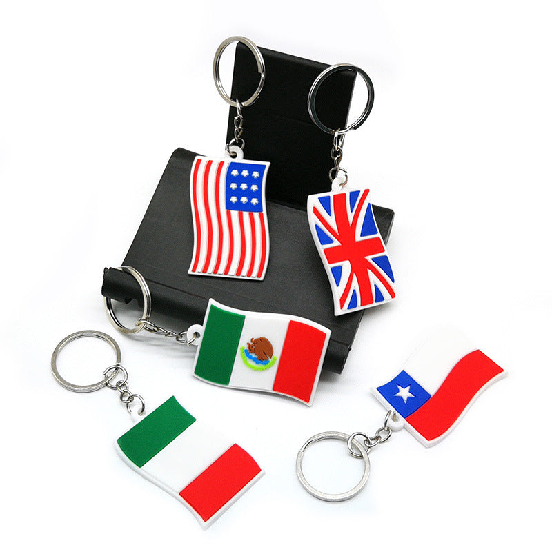 Al por mayor 10pcs US México Flagación del Reino Unido de la bandera de Francia PVC Keychain