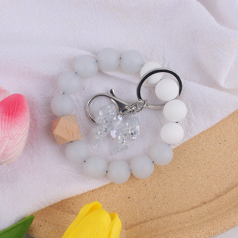 Wholesale Bow Silicone Key Bracelet Colorful Silicone Beads Wristlet Keychain Pendant
