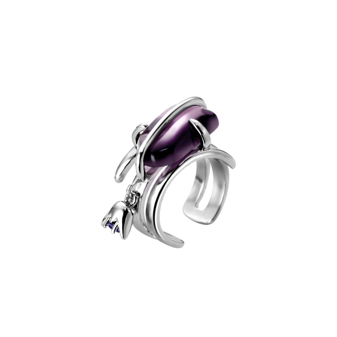 Wholesale Purple grape zircon blue antelope flower mouth ring
