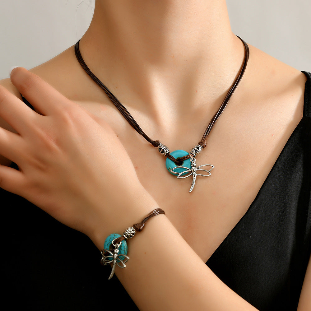Wholesale Necklace Western Style Cactus Cattle Head Hat Turquoise Flannel Neck Chain