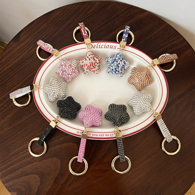 Wholesale Zinc Alloy Inlaid Diamond Five-pointed Star Key Chain