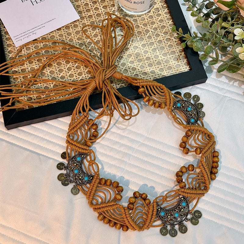 Wholesale Women's Versatile Dress Accessories Waist Rope Bohemian Braided Hemp Rope Waist Chain Thin Belt