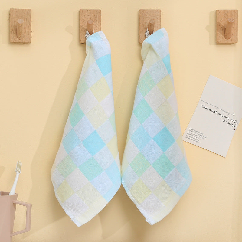 Wholesale Cotton Square Color Grid Gauze Small Children Gauze Saliva Kindergarten Handkerchief Towel