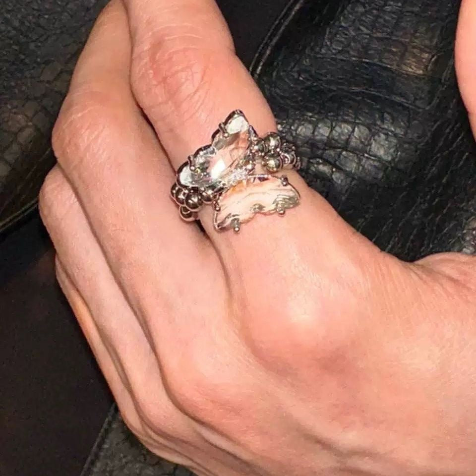 Wholesale Dark diamond studded red and white butterfly ring