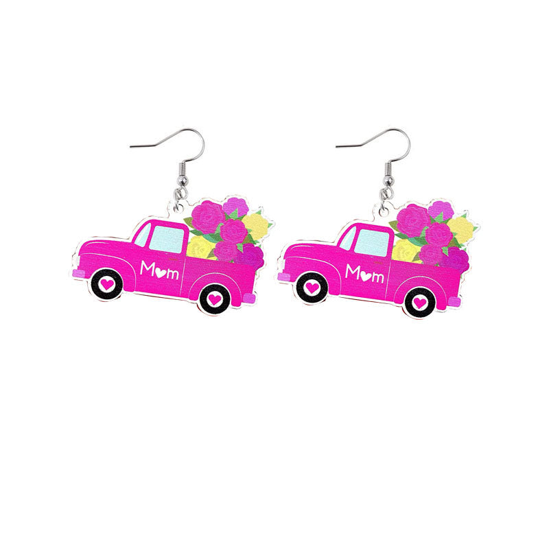 Wholesale Mother's Day Mama Printed Wooden Earrings