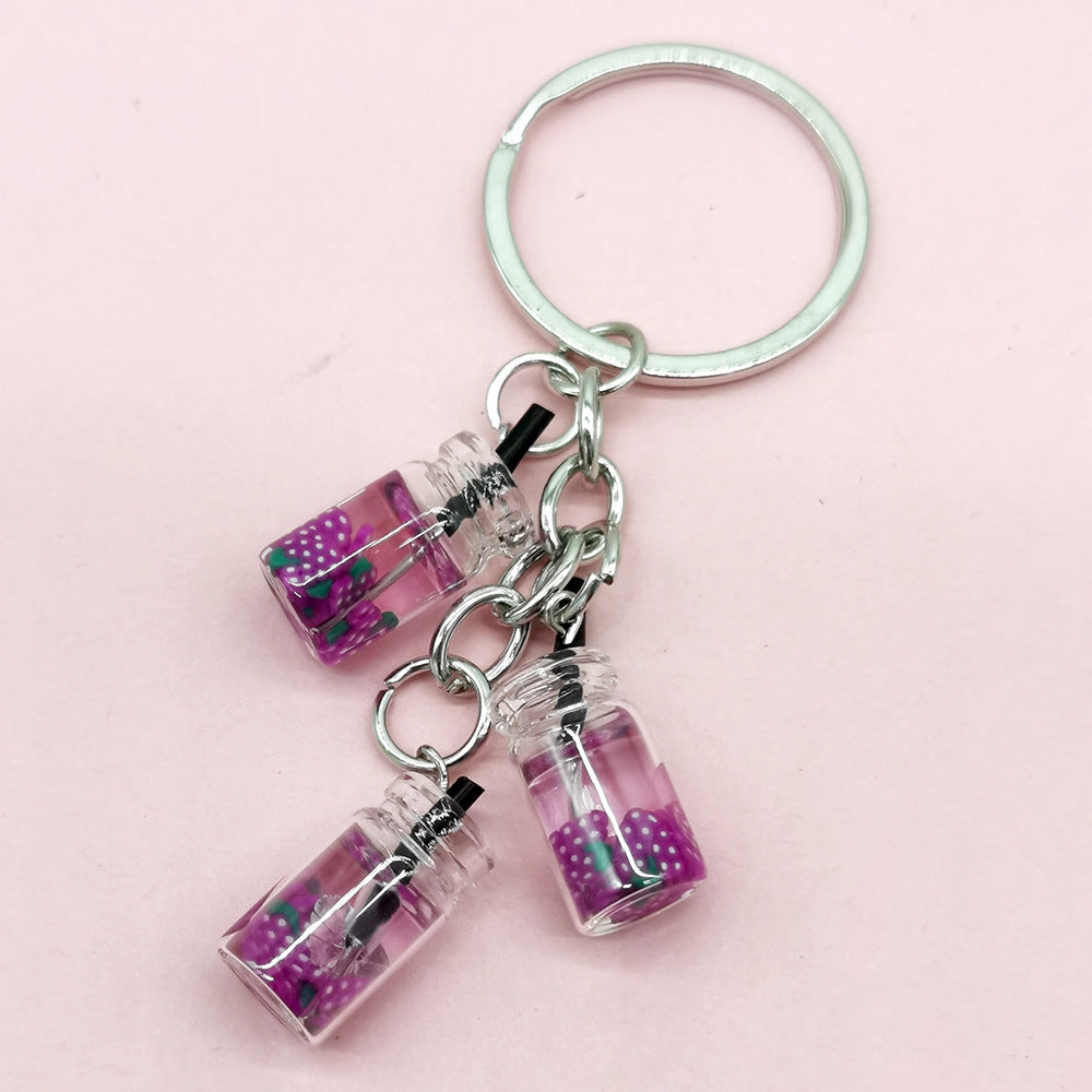 Wholesale Simulation Fruit Juice Keychain Small Glass Juice Cup Bag Key Small Pendant
