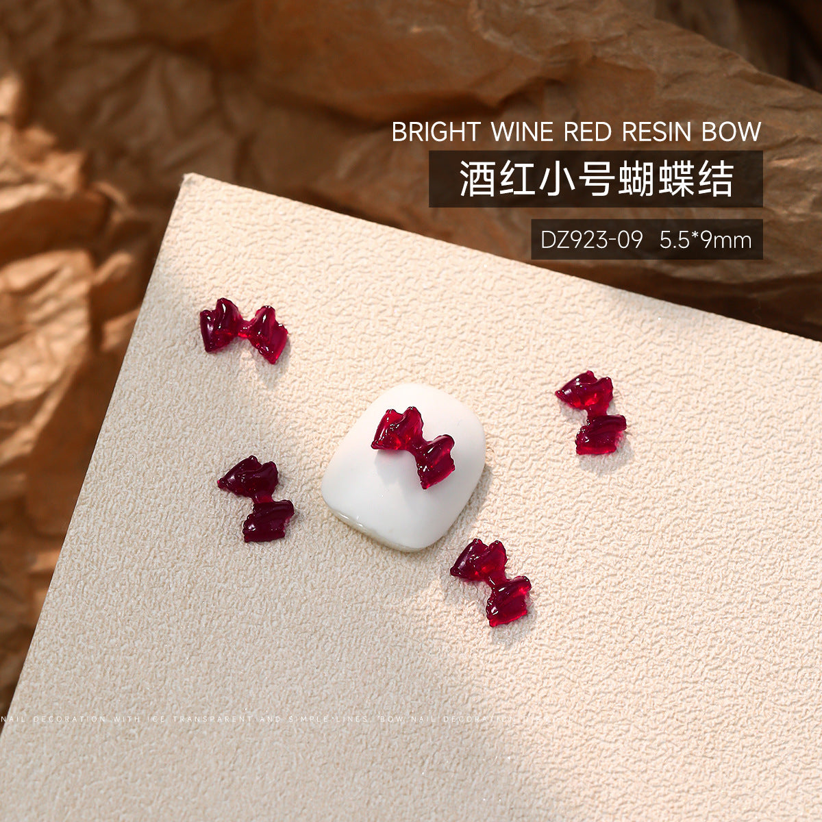 Wholesale 50pcs Bow Nail Art Accessories Burgundy Resin Frosted Mini Three-Dimensional Ribbon Butterfly Bow Tie Nail Decoration