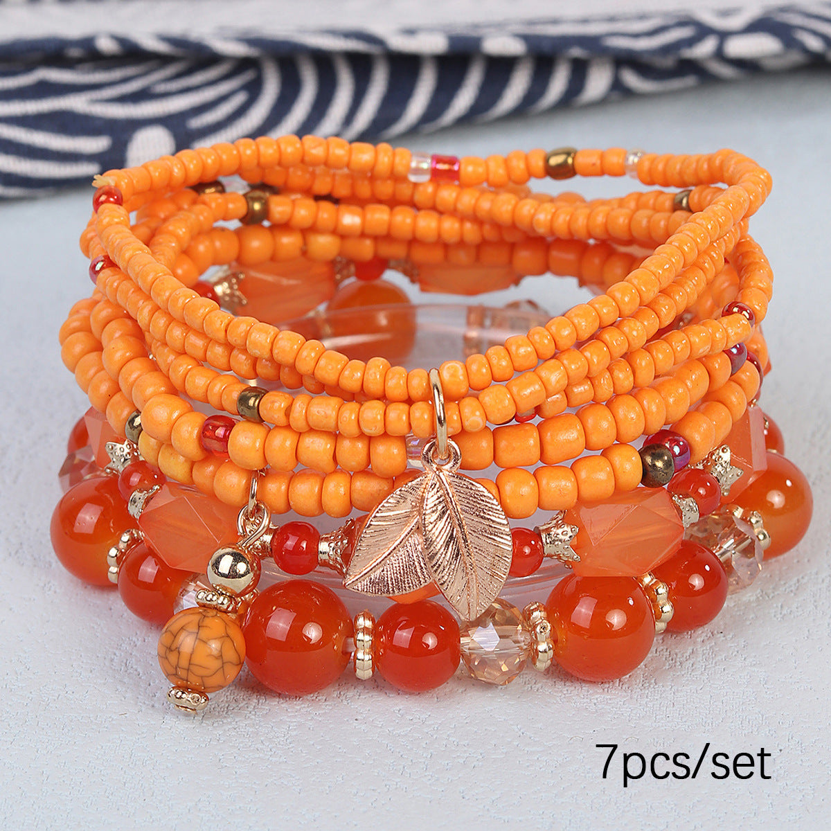 Wholesale  Bohemian Multi-Layered Beaded Leaf Pendant Bracelet