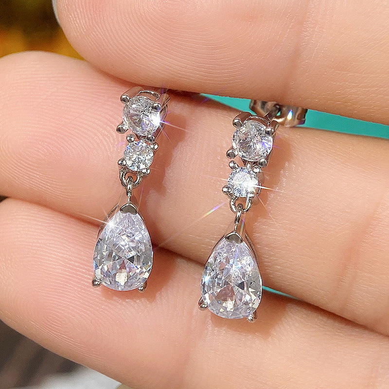 Wholesale Water Drop Micropaved Pear Shaped Zircon Copper Earrings